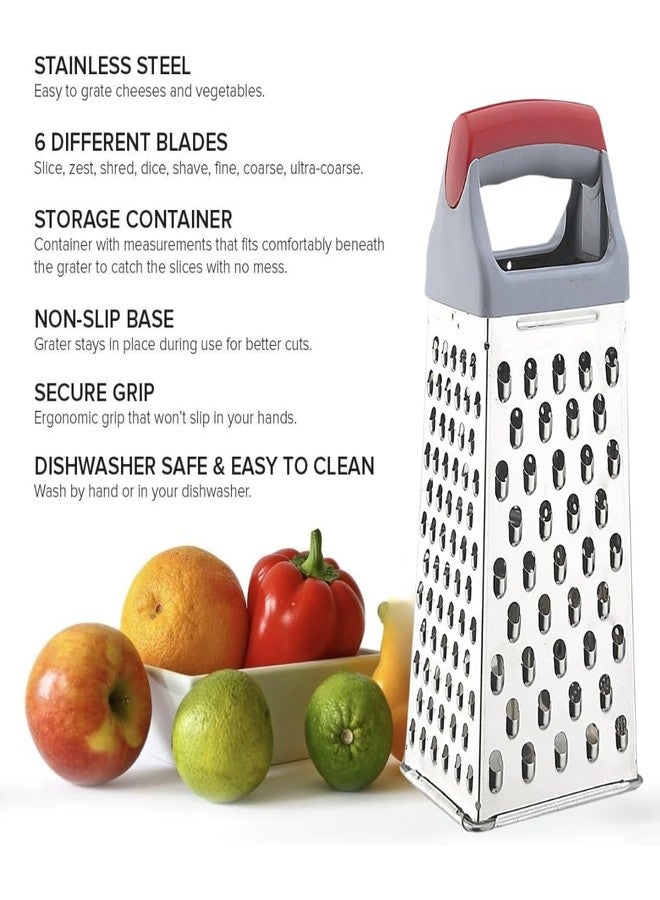 Brunchy Stainless Steel Grater & Slicer for Kitchen, Multi-Purpose Steel Kitchen Items, Professional Cheese Grater, Stainless Steel Chopper, Vegetable & Ginger Crusher Tool (1, Red) - Image 5